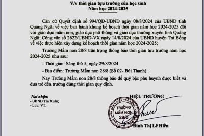 Trường mầm non 28/8 thông báo thời gian tựu trường để quý bậc phụ huynh đưa trẻ đến trường đúng quy định.